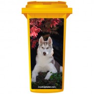 Husky Dog Lying Under A Tree Wheelie Bin Sticker Panel